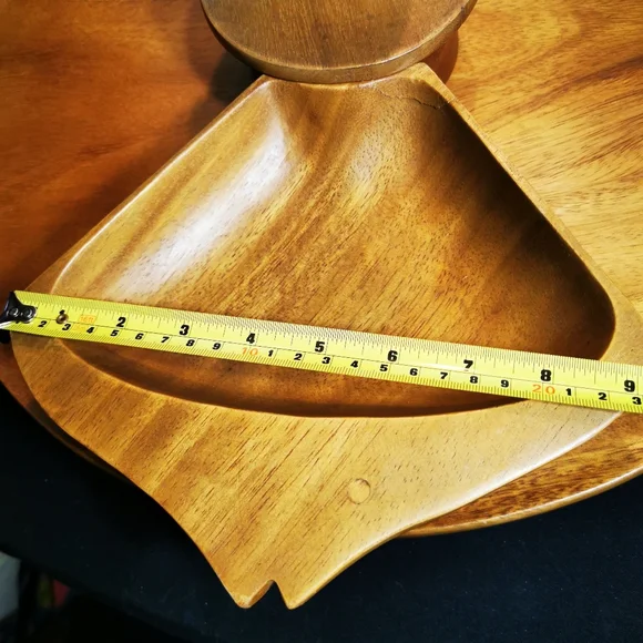 Vintage Wooden Lazy Susan Carved Fish Serving Tray Monkeypod - Picture 14 of 17